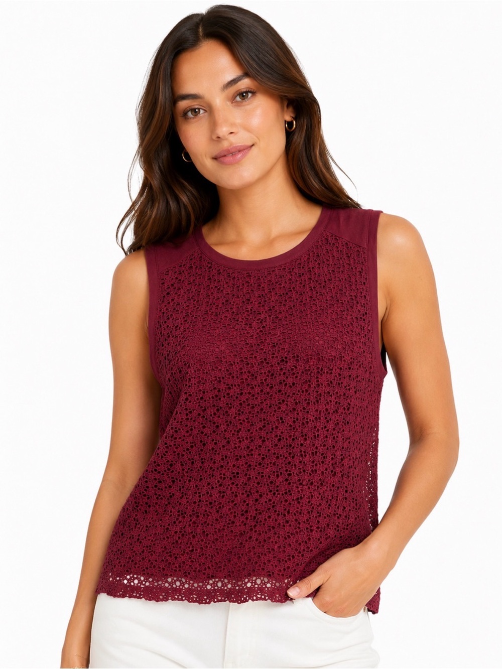 LOFT Burgundy Lace Overlay Sleeveless Camisole